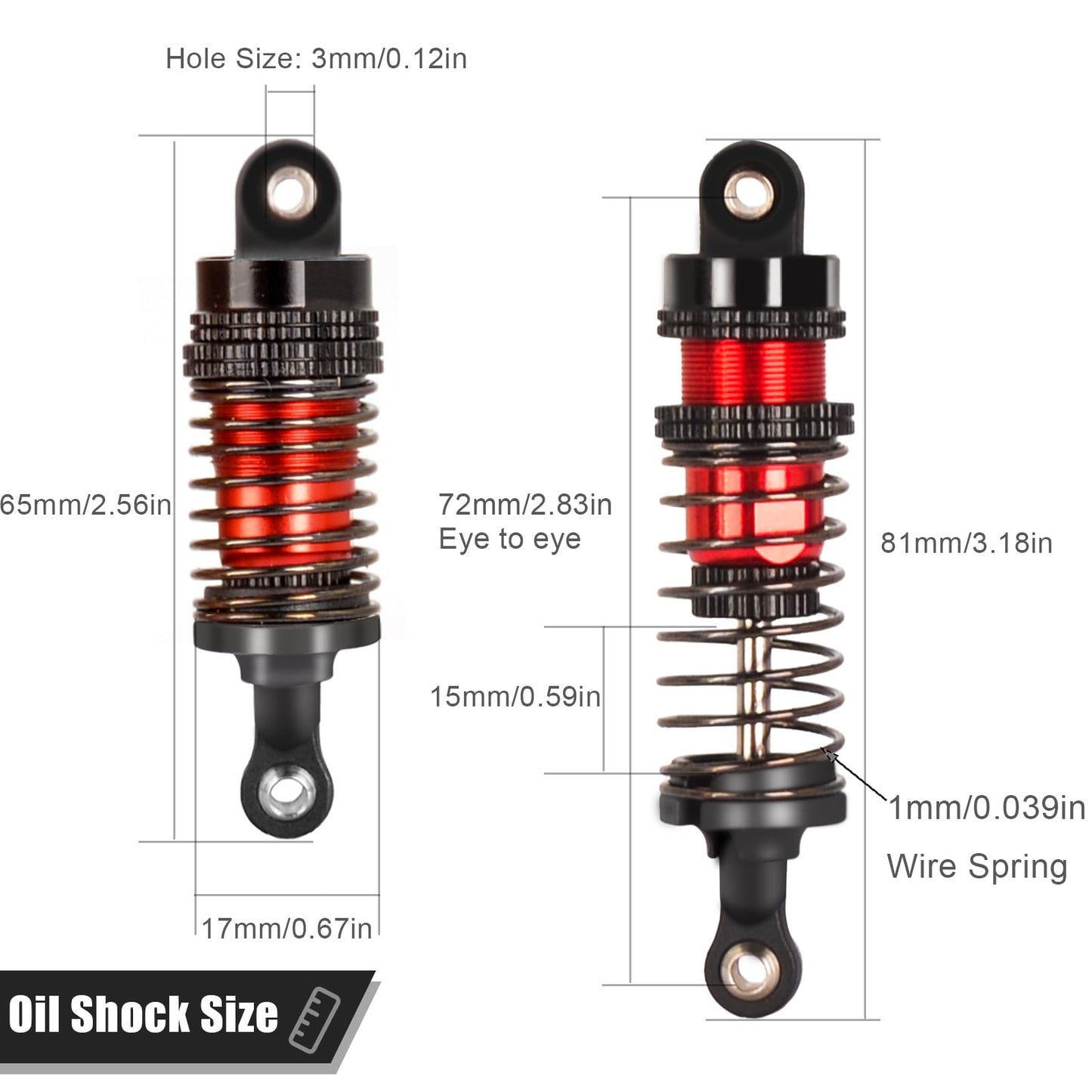 RcThjia Oiled Shocks Upgraded 66mm/72mm Aluminum Oil Shock Absorber Set for 1/12 1/14 1/16 RC Cars - Compatible with WLtoys 1440