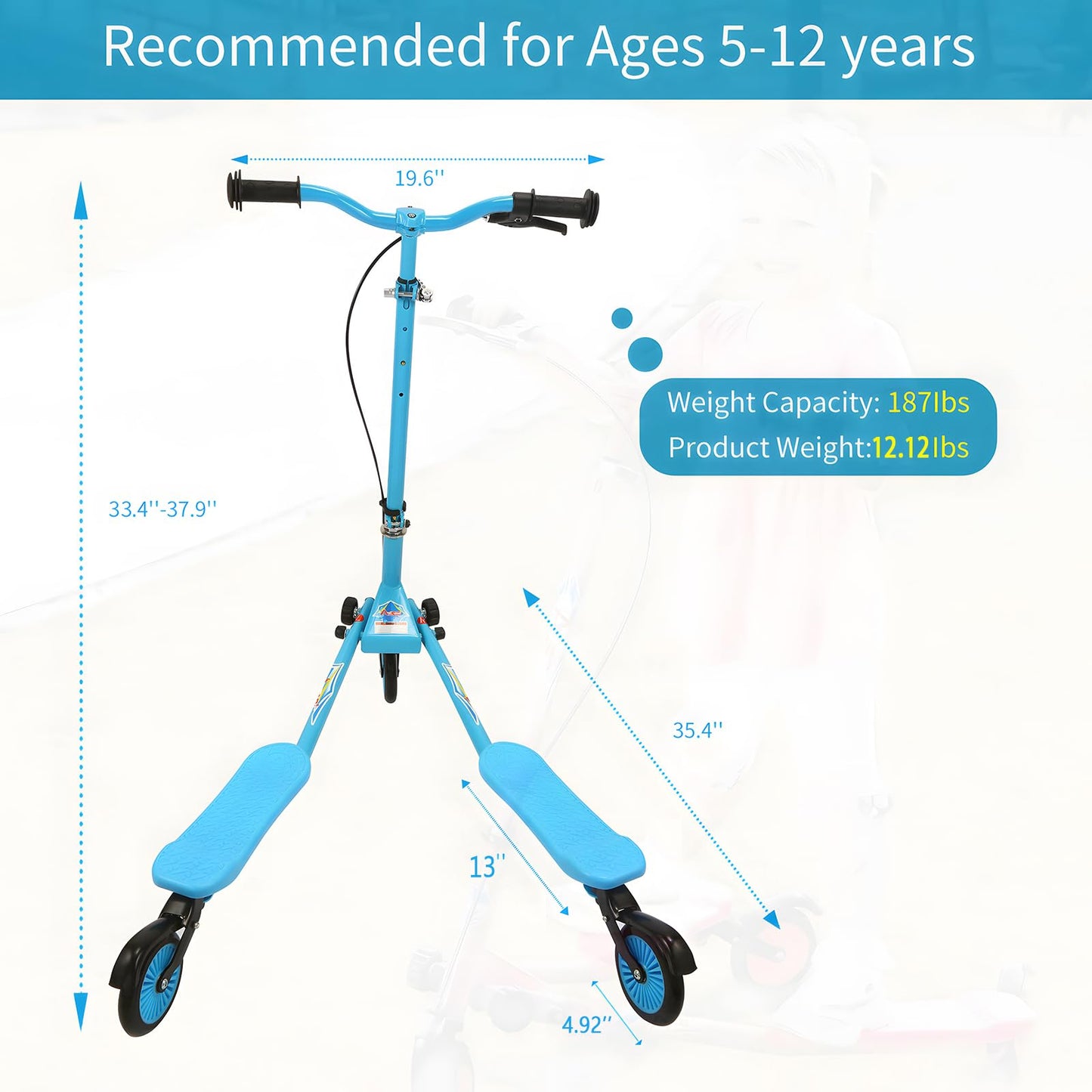 AODI Kids Swing Scooter  3 Wheels Drifting Scooter/Wiggle Scooters with Adjustable Height & Foldable for Boys/Girl/Ages 5-12 Years