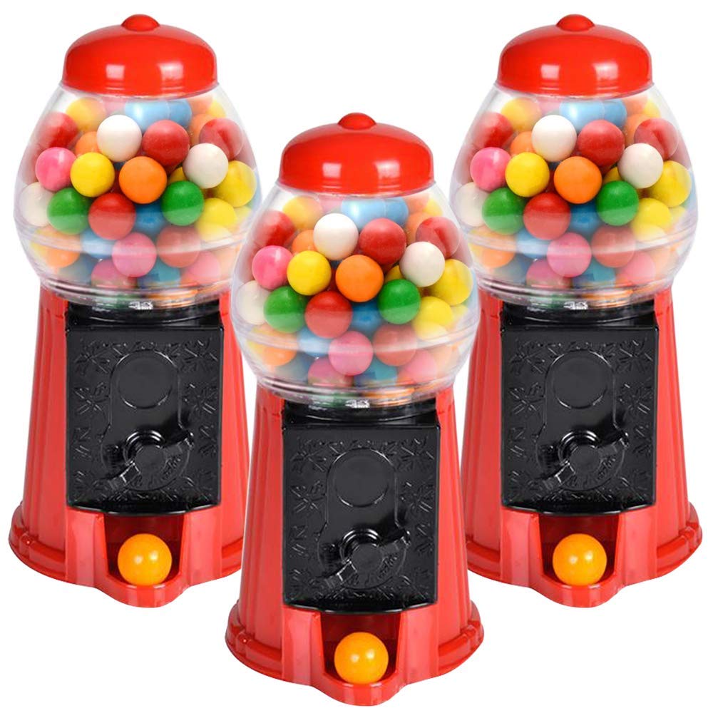 Artcreativity Gumball Machine For Kids, Set Of 3, 6.5 Inch Desktop Bubble Gum Mini Candy Dispenser, Valentines Gift For Kids, Un