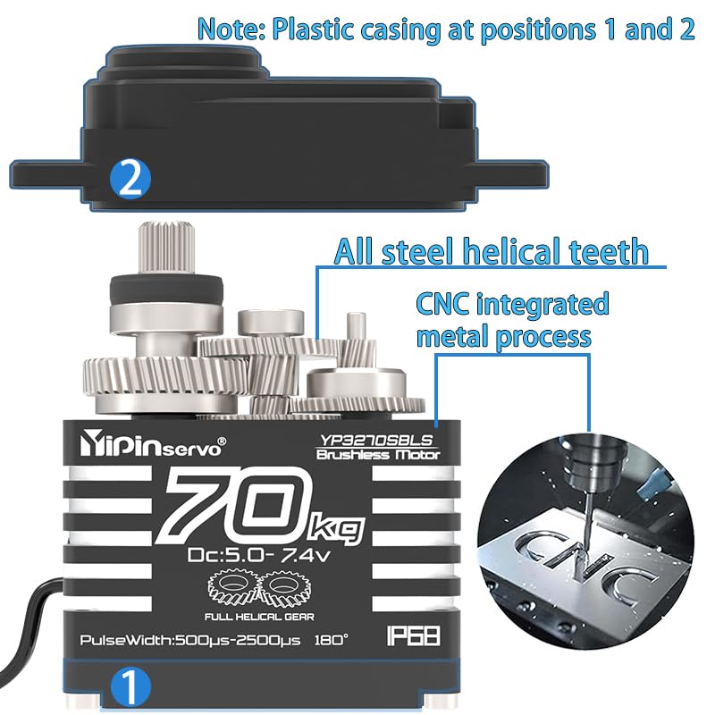Rcmakl 70KG High Torque,GX3270BLS Digital RC Servo, 180/270/360 Degree Metal Gear, IP68 Brushless Motor, Black (270 Degree)