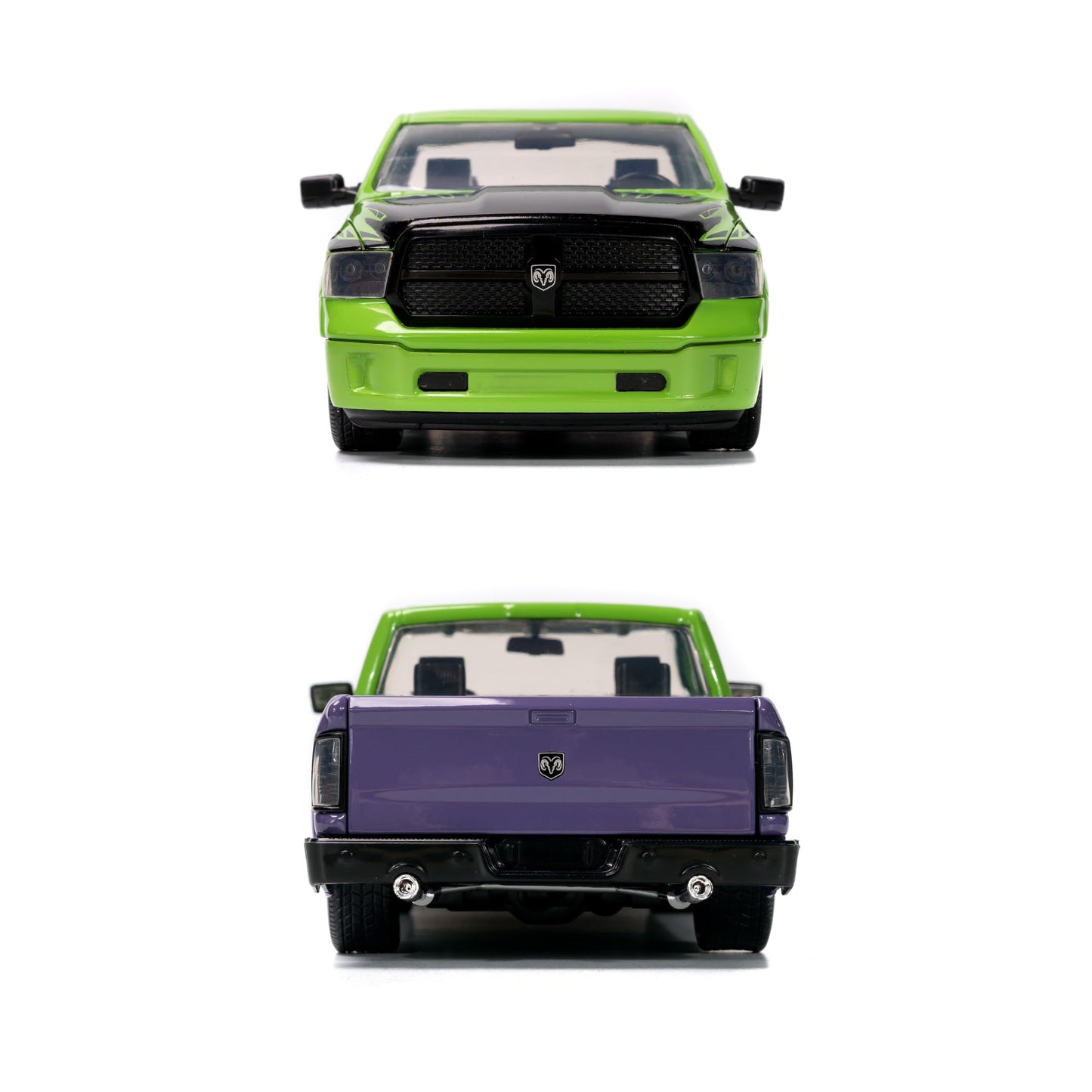 2014 RAM 1500 Pickup Truck Green and Purple and Hulk Diecast Figure Marvel Avengers Hollywood Rides Series 1/24 Diecast Model Ca