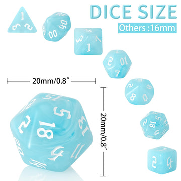 7PCS Polyhedral DND Dice, D&D Dice Set Filled with White and Blue Swirls for Role Playing Dice Games as DND RPG MTG Table Games