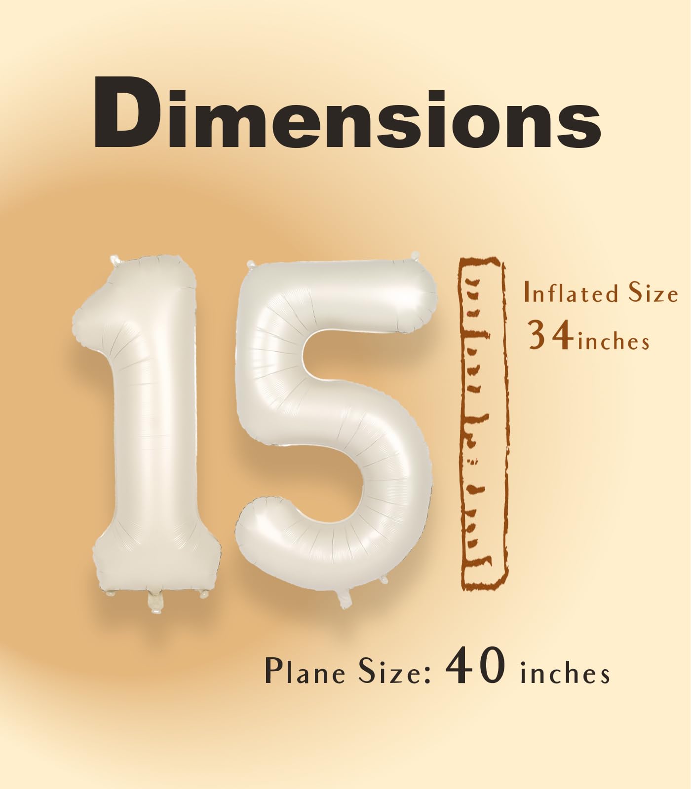 Suwen 40 Inch Cream White Large 15 Number Balloons Big Foil Helium Number Balloons 0-9 Jumbo Happy 15Th Mylar Birthday Party Dec