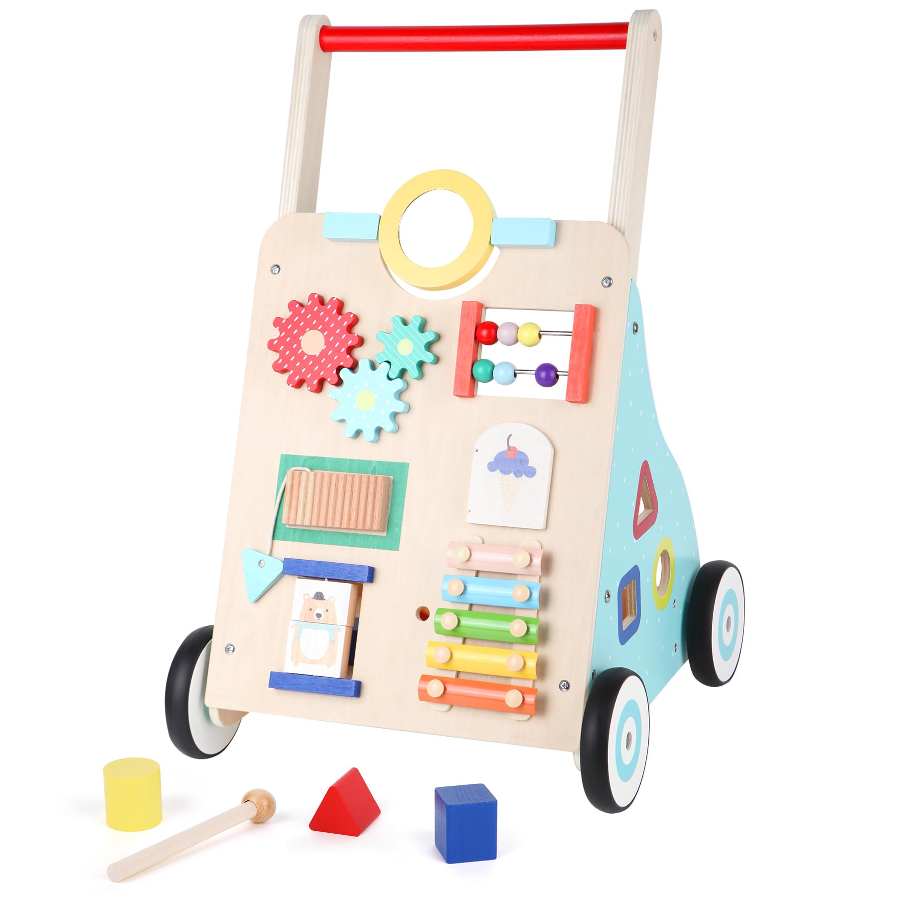 Asweets Wooden Baby Walker Push And Pull Learning Activity Walker Kids’ Activity Toy Multiple Activities Center Develops Motor Skills & Stimulates Creativity(Color)