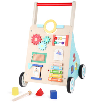 Asweets Wooden Baby Walker Push And Pull Learning Activity Walker Kids’ Activity Toy Multiple Activities Center Develops Motor Skills & Stimulates Creativity(Color)