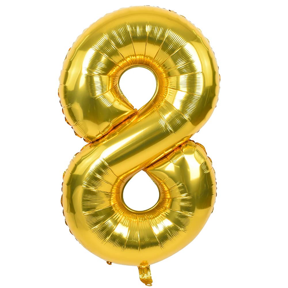 Toniful 40 Inch Gold Large Numbers Balloons0-9,Number 8 Digital Helium Balloons,Foil Mylar Big Number Balloons For Birthday Part