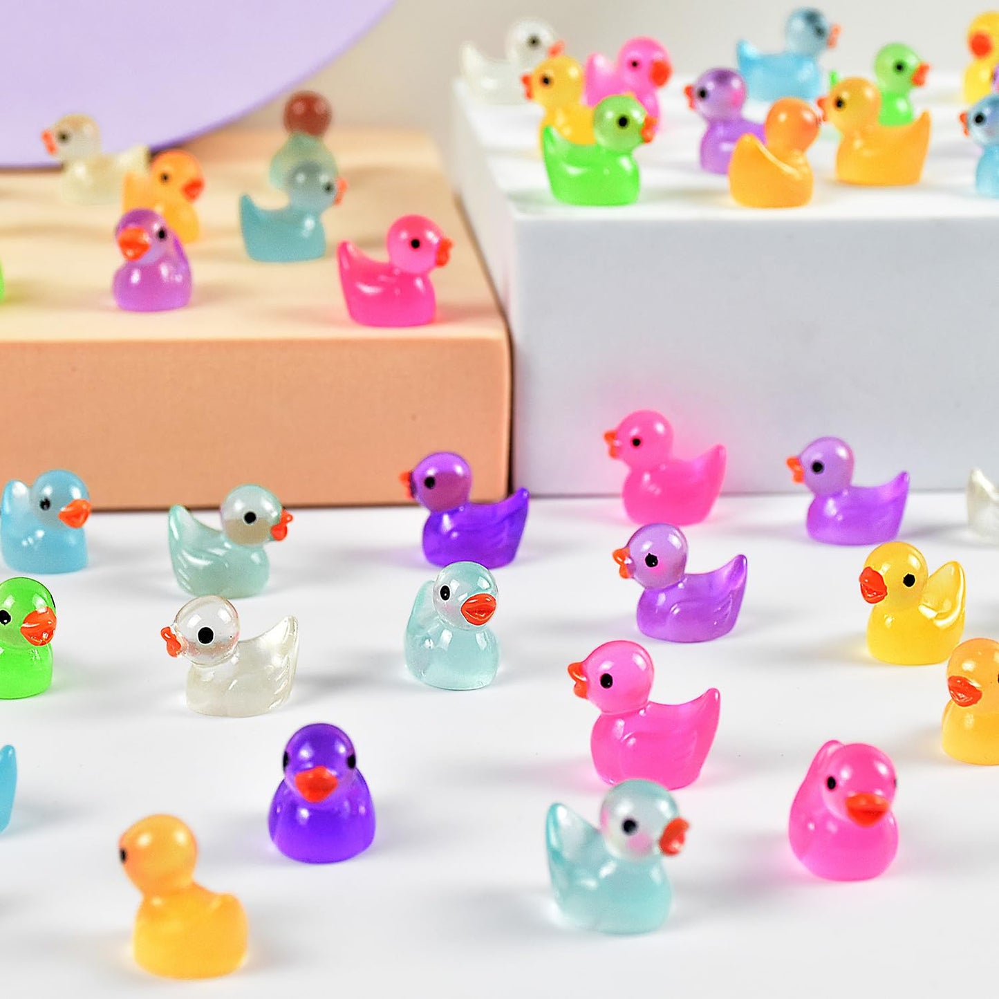 120Pcs Mini Resin Ducks Luminous Mini Ducks Glow In The Dark, Tiny Ducks To Hide, Little Ducks, Miniature Ducks For Garden Micro