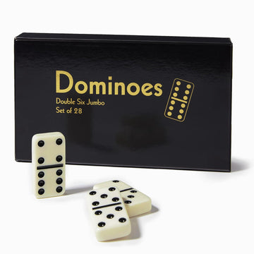 Chh Black/Cream Color Double 6 Jumbo Size Domino Tiles – Premium Set Of 28 Ivory Dominoes – Classic Family Game In Cardboard Box