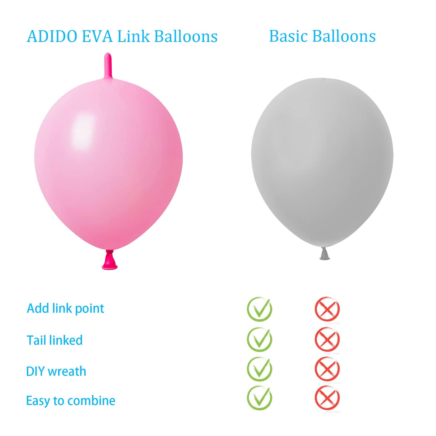 Adido Eva Link Balloons Pink 12 Inch Quick Latex Link Balloon 80 Pcs For Birthday, Halloween, Christmas, Party Festival Decorati