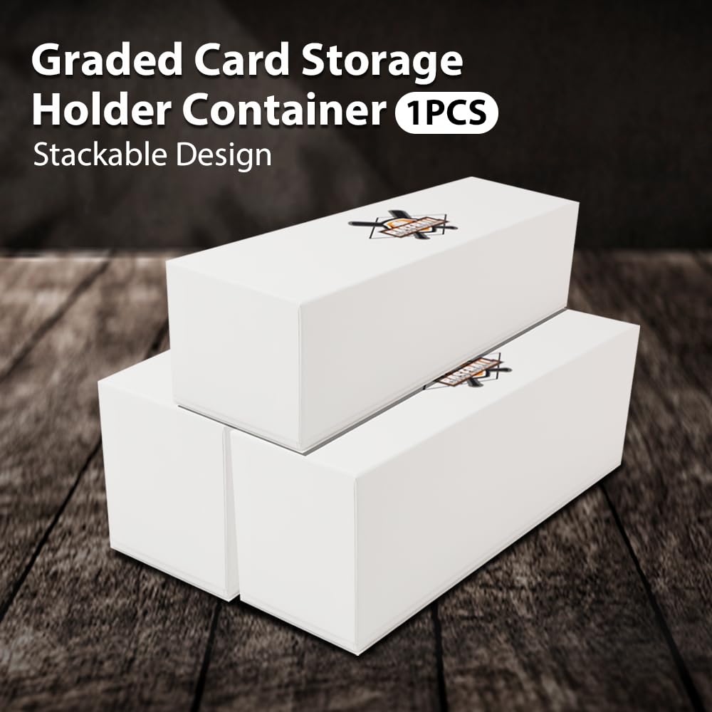 G-PLUS Graded Card Storage Box Holds 50-55 Graded Cards Holder Container (White)