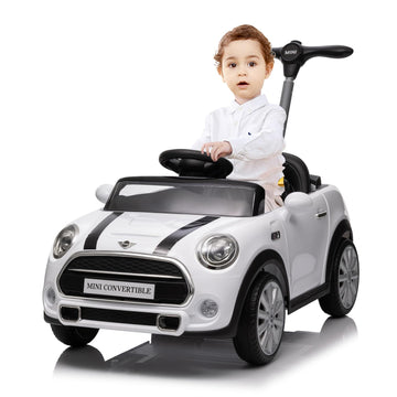 Voupou Licensed Mini Cooper Kids Ride On Car - Toddler Push Car Toy With Adjustable Rod, Horn Music, Seat Belt - Ideal Stroller