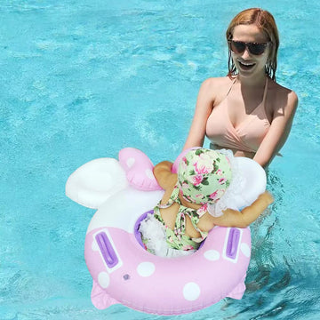 New Baby Swimming Pool Floats For Toddler Kids 0-8 Years Under 44Lb, Inflatable Swim Ring Water Raft With Seat And Handle For Summer Beach Outdoor Children Infant Bath Toys (Pink & White Mouse)