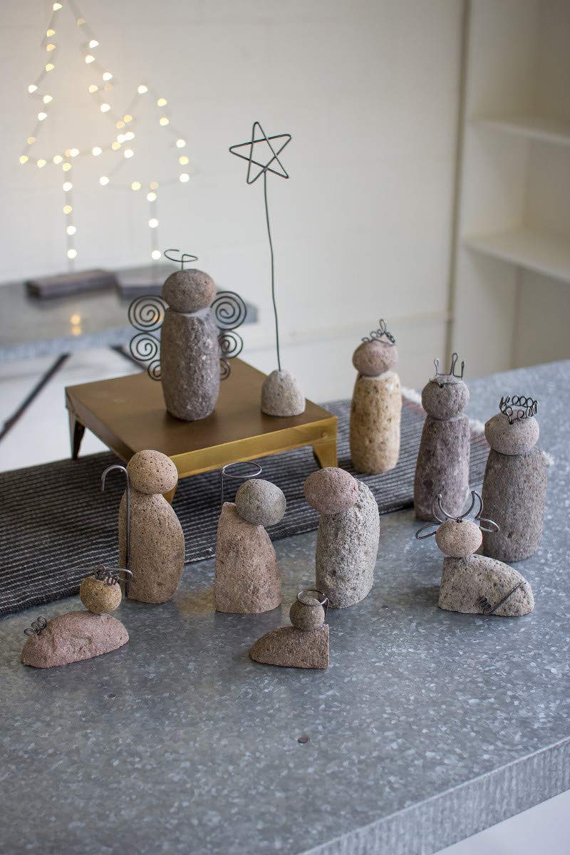 KALALOU Set of 12 River Rock Nativity Scene, Grey, Model H8557, Decorative Home Accent