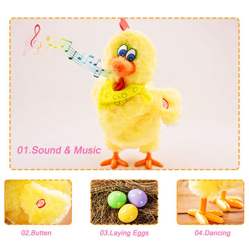 Plush Chicken Laying Eggs Toy Electric Stuffed Animal Crazy Chick Doll with Sound Music for Boys Girls (29.05cm)