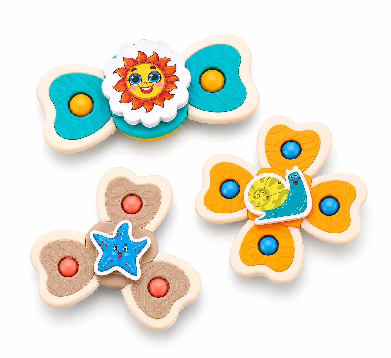 3 Pcs Baby Suction Cup Spinner Toys For Babies & Toddlers | Sensory Fidget Spinning Bath Toys For Kids | Strong Suction Toy For 