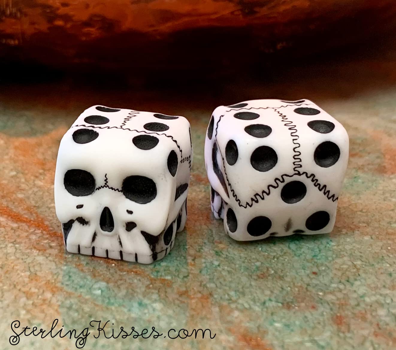 Sterling Kisses Skull Dice - Pair of Skull Shaped 6 Sided Dice