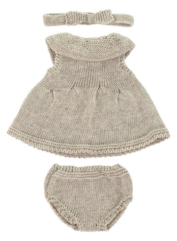Miniland Clothes for Dolls 12 5/8'' Knitted Outfit Dress & Headband - ECO, Made in Spain, Quality, Role Play, Educational