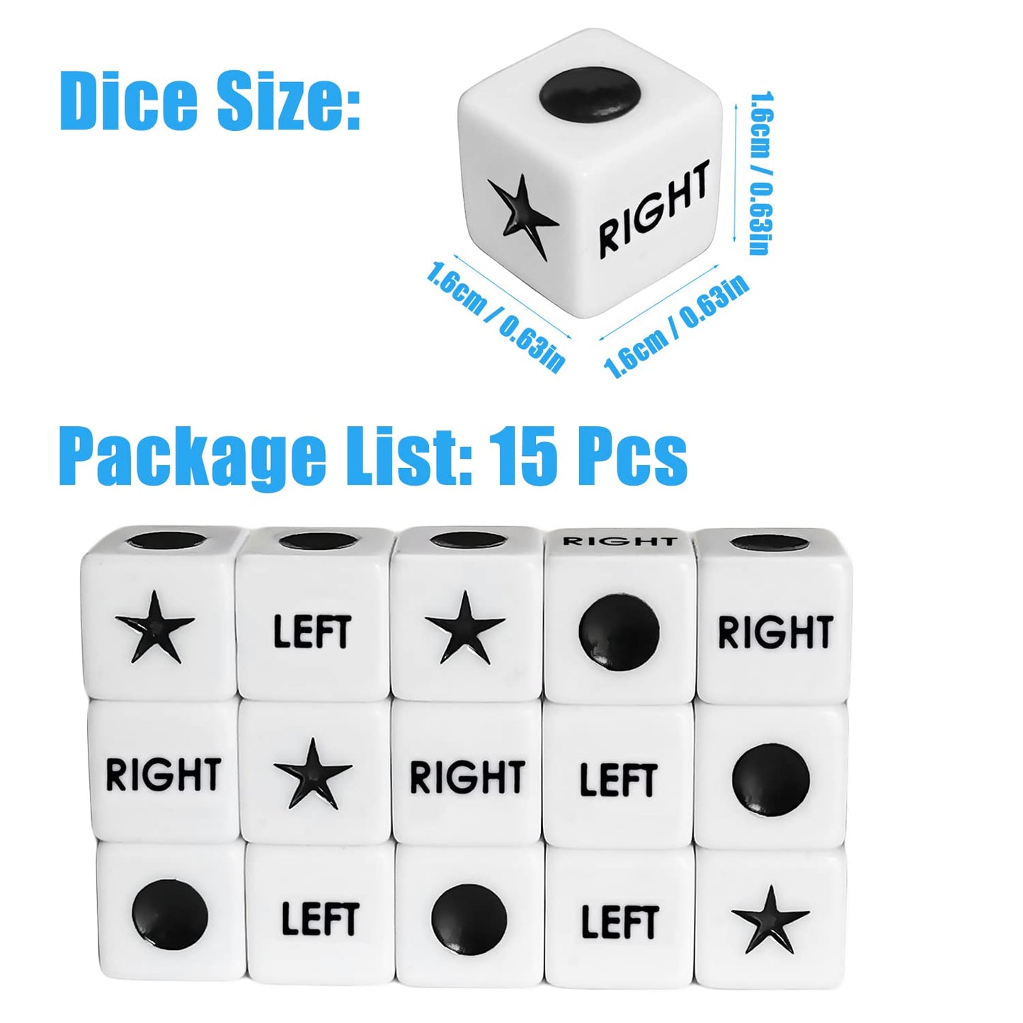 ZLIXING 15 Pcs Dice for Left Right Center Dice Game Prime Only Dice Family Board Games Accessories
