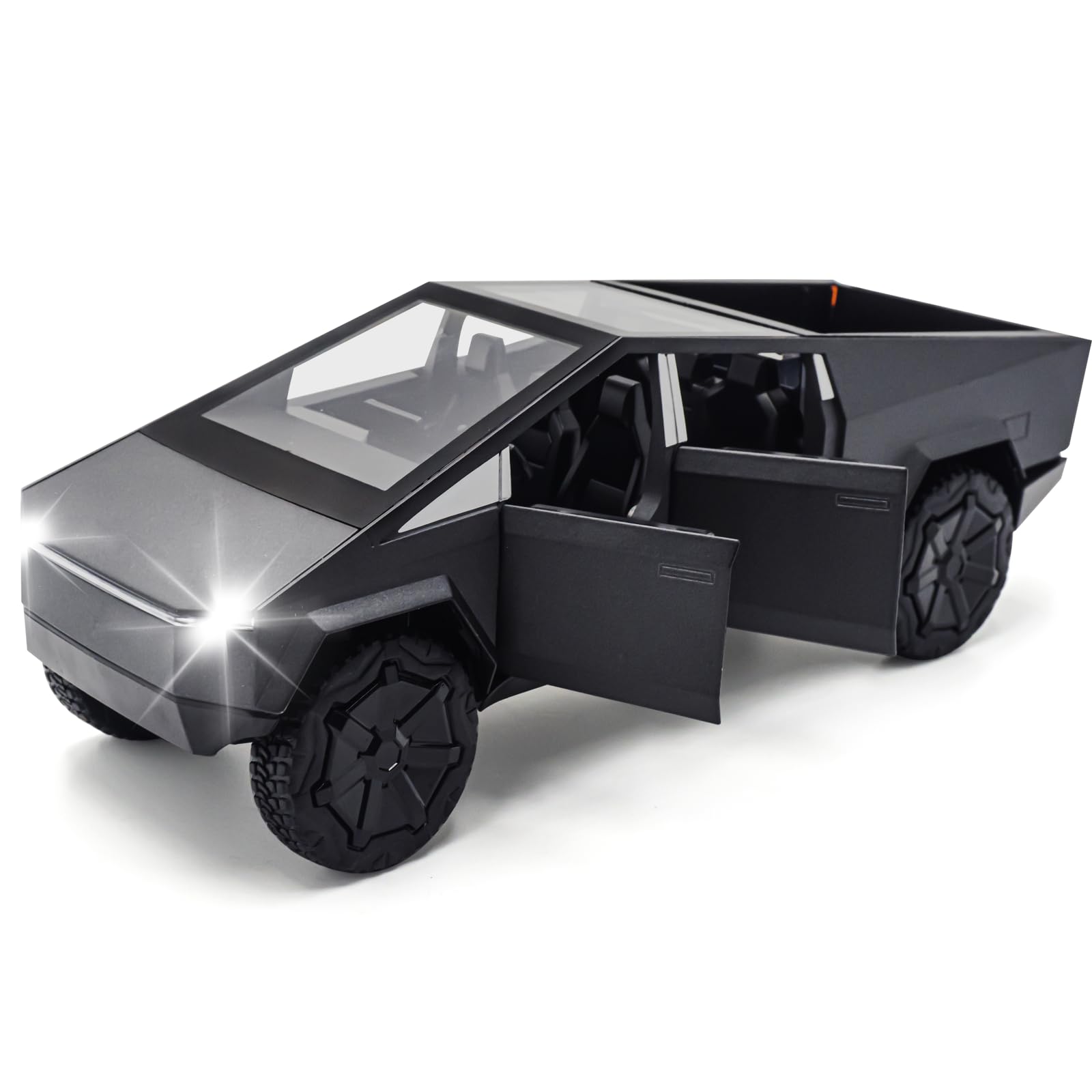 Cybertruck Model: 1/24 Diecast Metal Toy Trucks with Lights and Sounds, Mini Vehicles Toys for Boys, Ages 3 and Up (Gray)