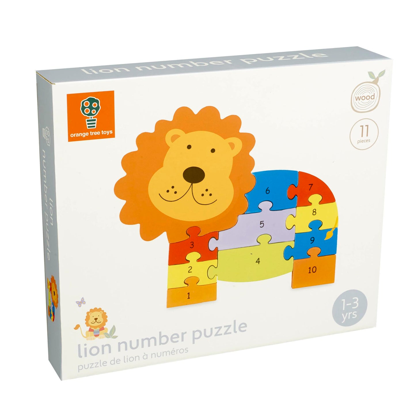 Orange Tree Toys: Lion Number Puzzle - 11 Piece Wooden Animal Shaped Puzzle, Learn Numbers 1-10, Colorful Educational Toy, Toddlers & Kids Age 1+