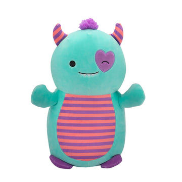 Squishmallows Hugmees Original 14-Inch Leon Teal Monster With Purple Heart Eye Patch - Ultrasoft Official Jazwares Large Plush