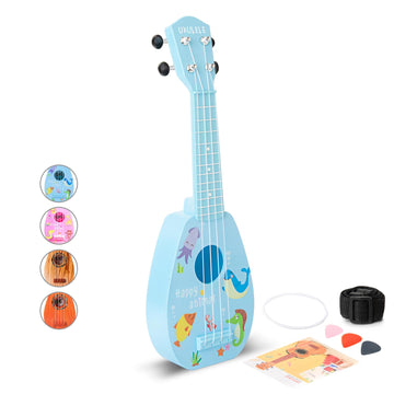 Yolopark 17' Kids Toy Guitar For Girls Boys, Mini Toddler Ukulele Guitar With 4 Strings Keep Tones Can Play For 3, 4, 5, 6, 7 Year Old Kids Musical Instruments Educational Toys For Beginner (Blue)
