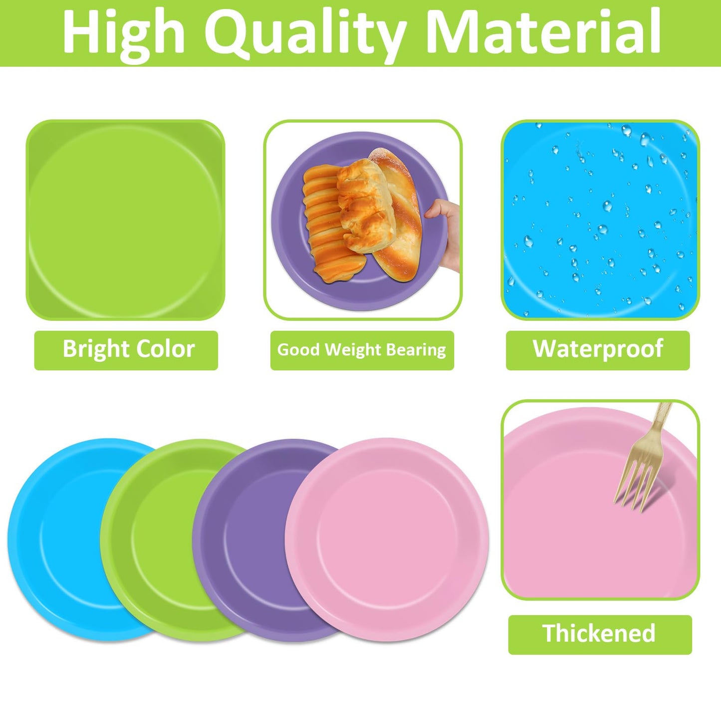 48PCS Monster Birthday Party Paper Plates for Monster Themed Party Supplies 7   Pink Purple Blue Green Cartoon Disposable Desser