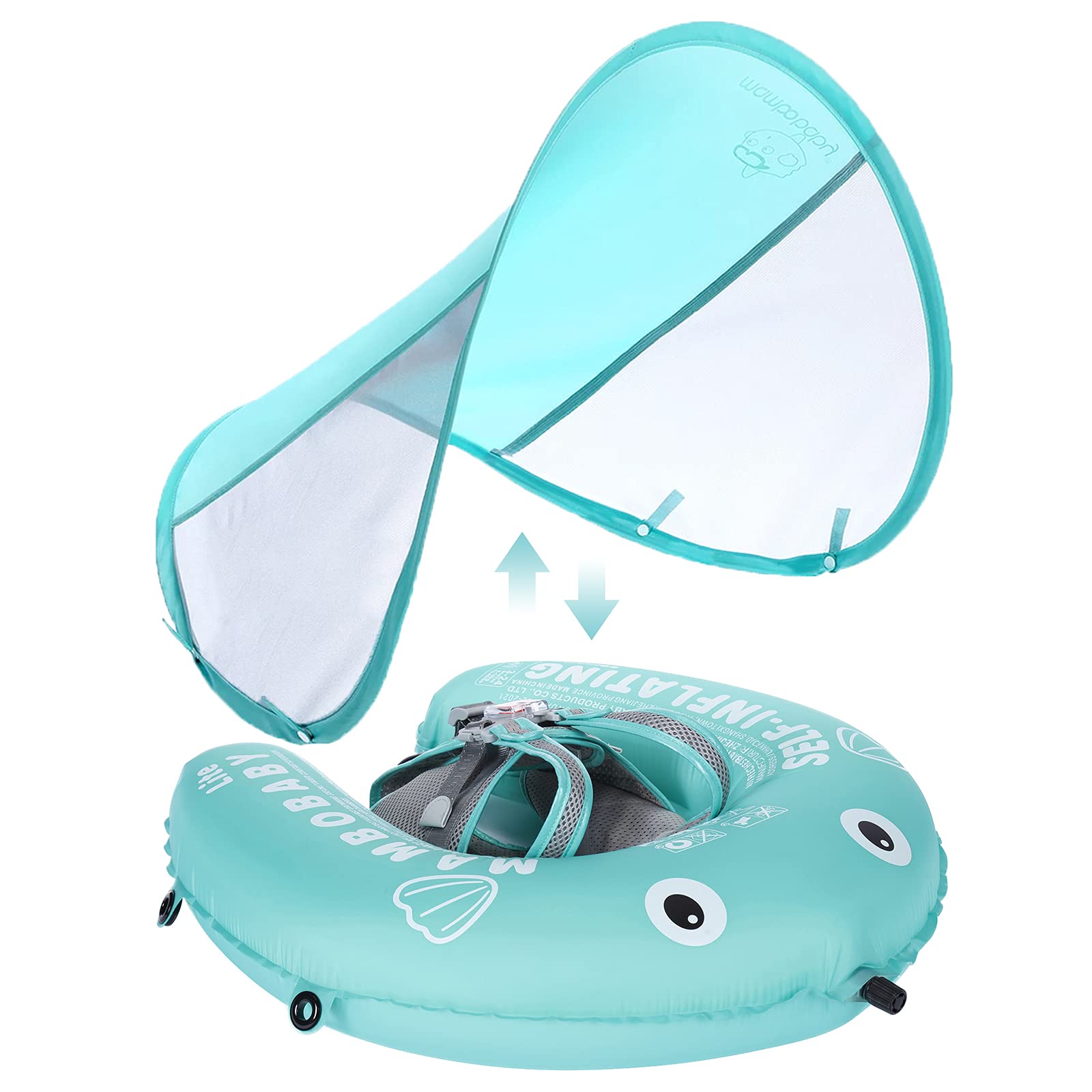 Mambobaby Newest Compressible Folding Baby Self-Inflating Float with Sun Canopy - Green