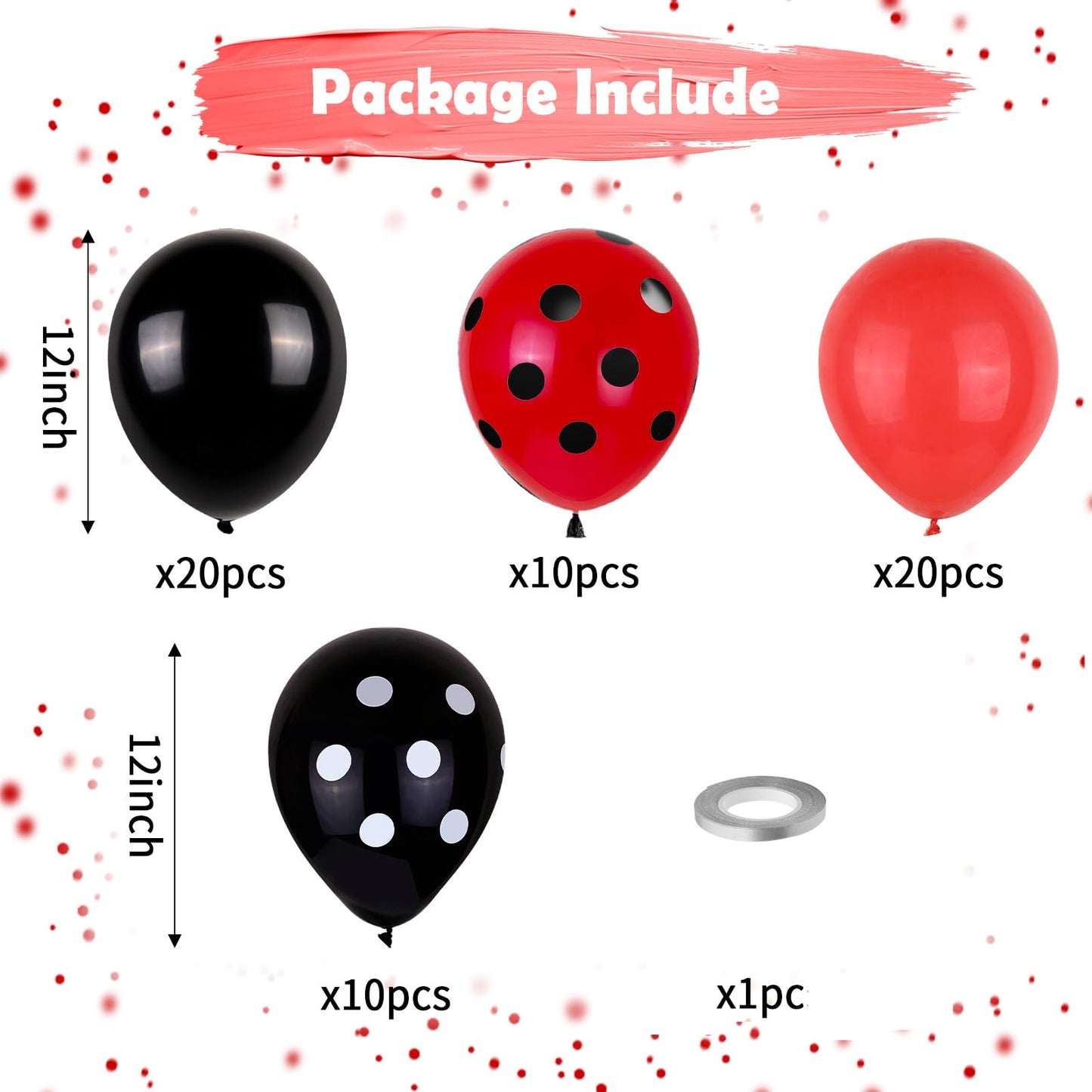 Ladybug Balloons, Red Black Polka Dots Balloons Matte Black And Red Balloons Black And White Polka Dot Latex Balloons For Kids A