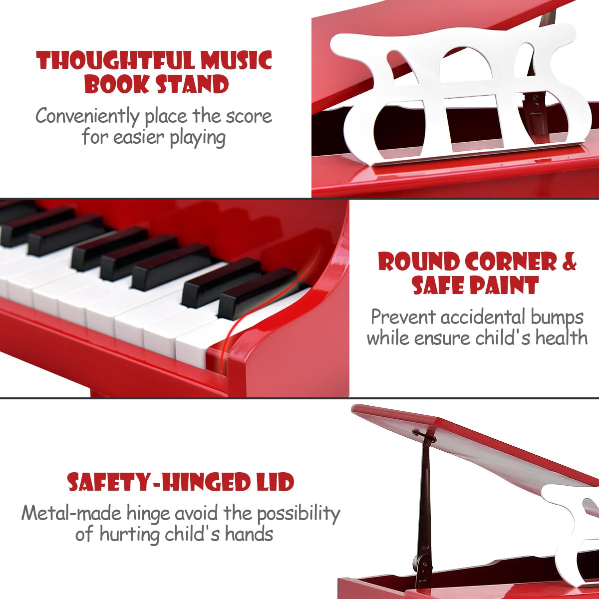 Honey Joy Classical Kids Piano, 30-Key Mini Piano With Music Stand And Bench, Wooden Musical Instrument Toy With Lid & Music Rac