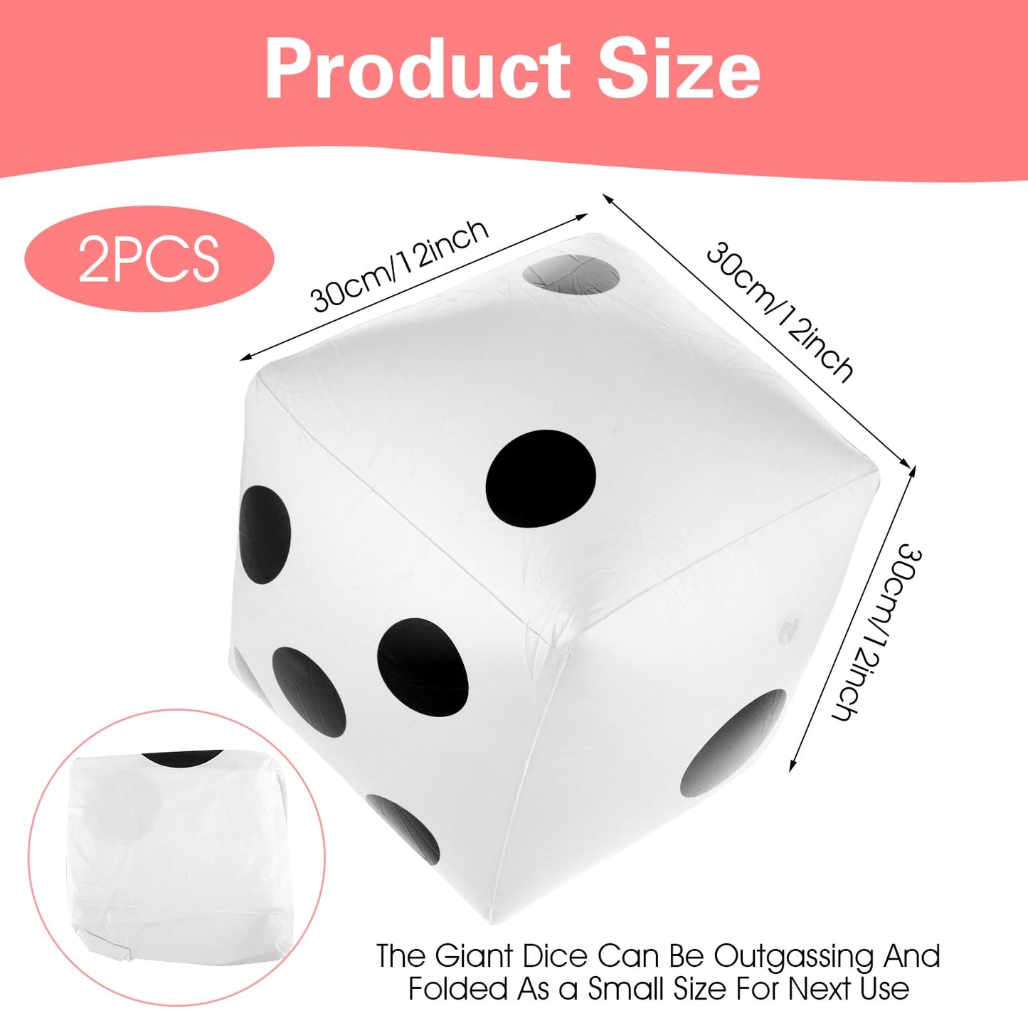 Prasacco Giant Dice - Jumbo Dice for Pool & Lawn Games  2 Pcs  30cm  White