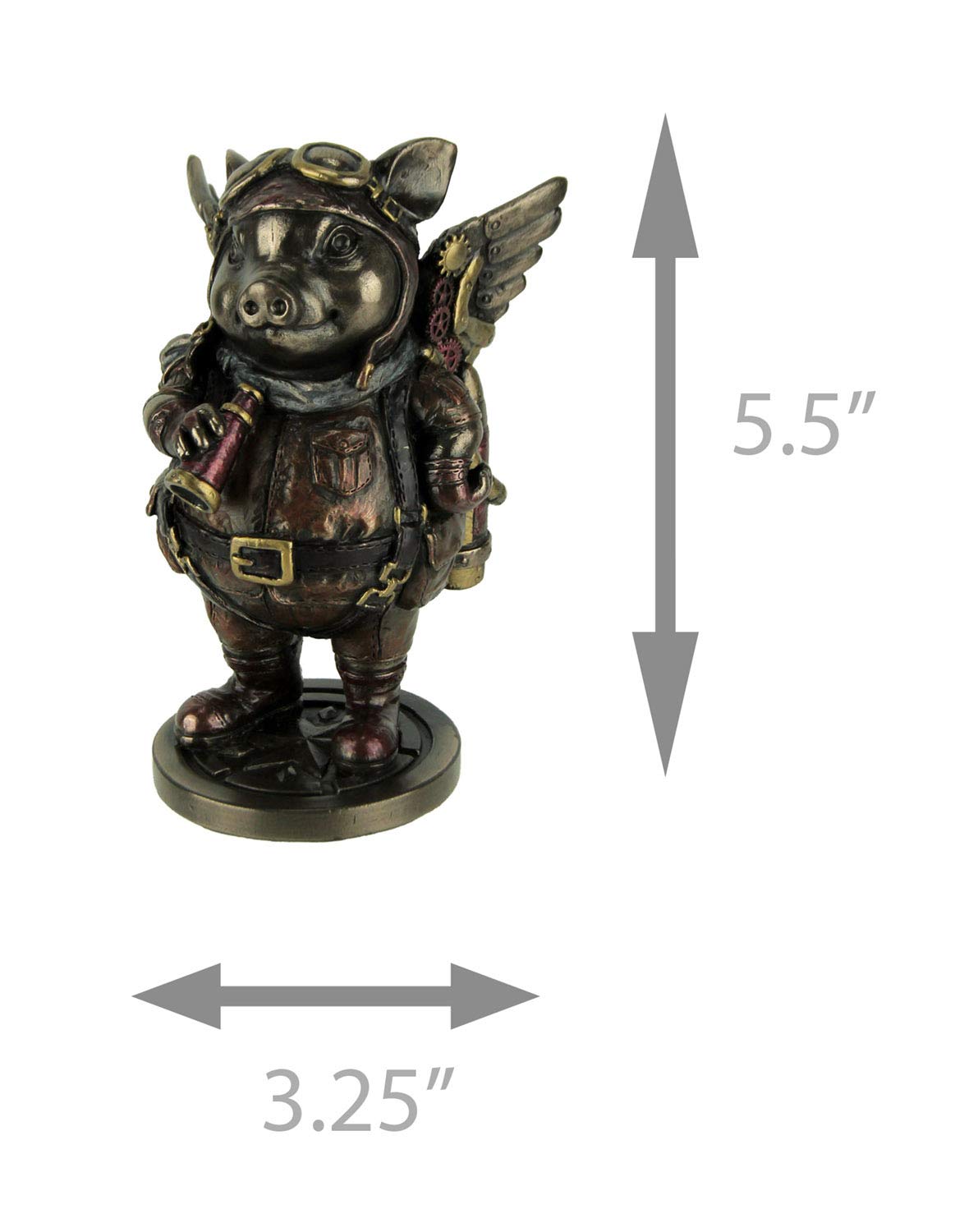 Veronese Design 5 1/4' Steampunk Aviator Flying Pig Resin Figurine Bronze Finish