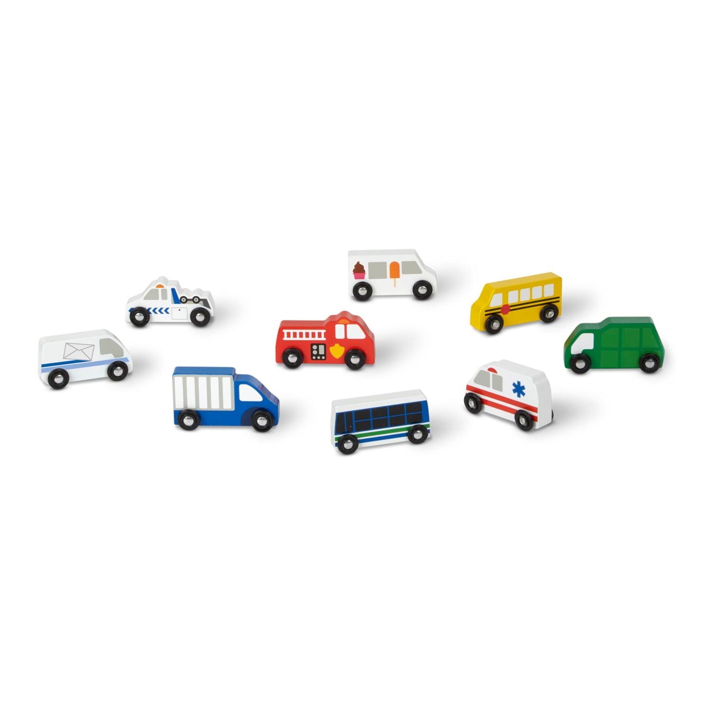 Melissa & Doug Wooden Town Vehicles Set in Wooden Tray (9 pcs)