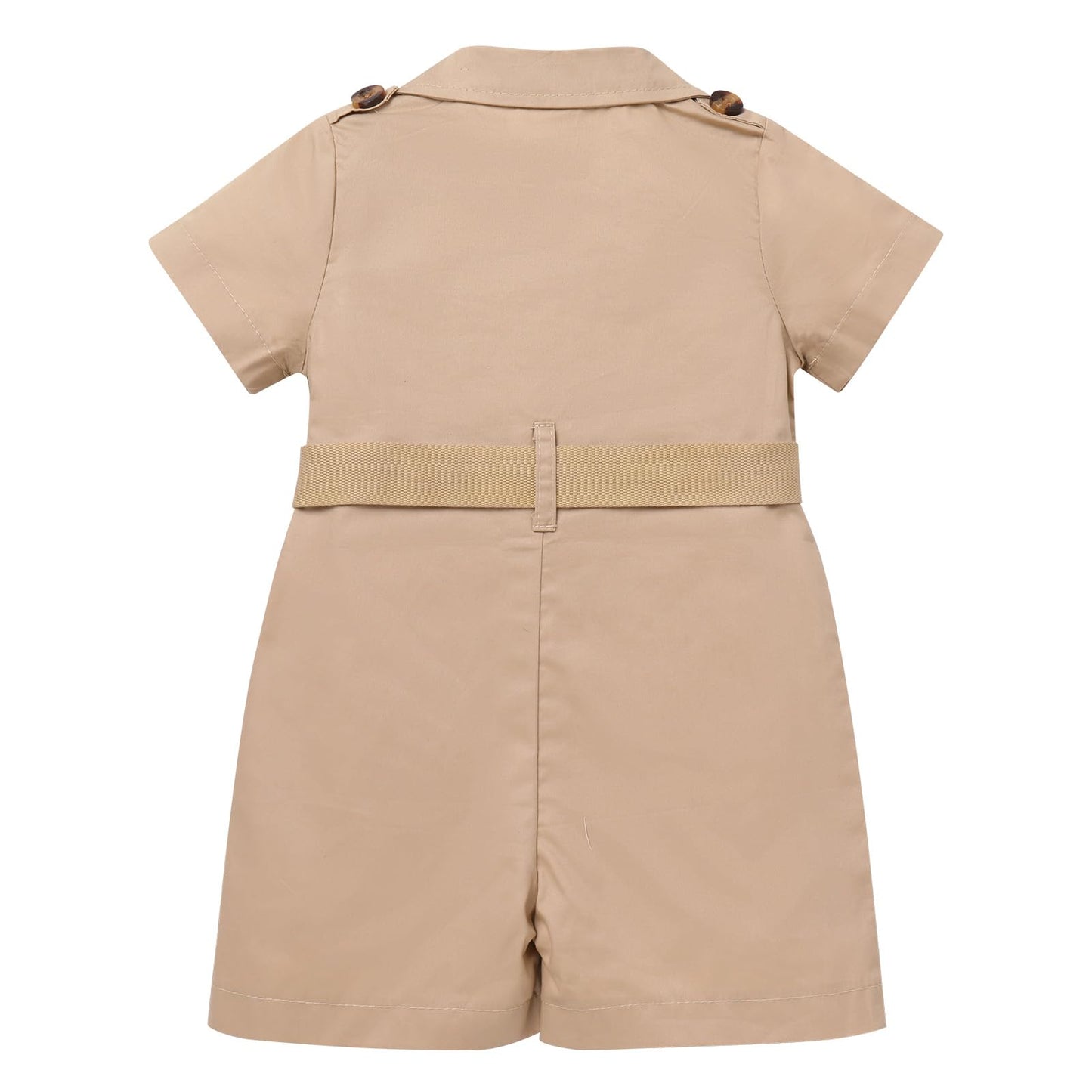 Idopip Baby Girls Safari Outfit Wild Animal Jumpsuit + Hat Toddler Summer Birthday Party Clothes Set Overall Shorts Photo Shoot Bodysuit With Belt Khaki 12-18 Months