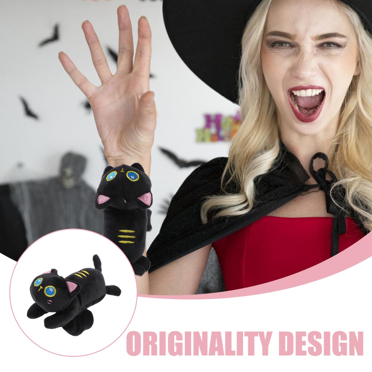 Abaodam Animal Slap Bracelet Cat Slap Bracelet Plush Stuffed Animal Hugger Snap Wrist Band For Kids Birthday Party Black