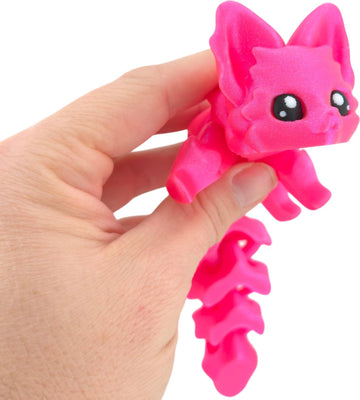 Cute Fox Desk Buddy, Articulated 3D Printed Fidget, 7.5 Inches, Authorized Seller (Pixie Pink)