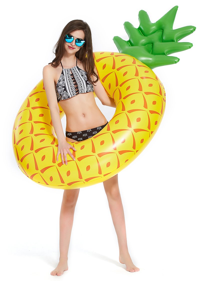 Luxy Float Giant Inflatable Pineapple Pool Float - Large Yellow PVC, Model TY15129815 for Adults & Kids