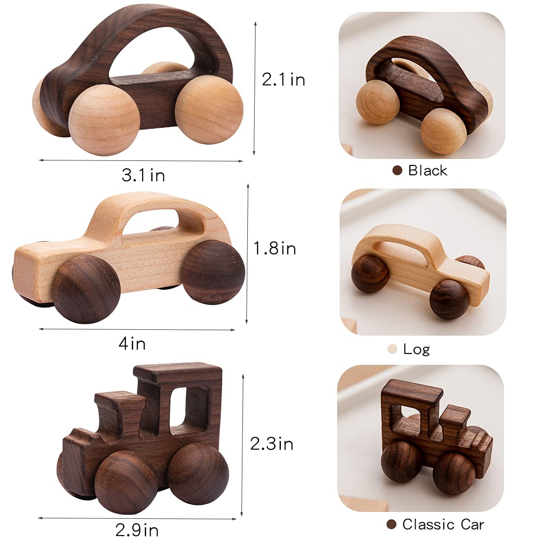 Wooden Rattle Toy Car Set 3Pcs Baby Toy Skill Development Educational Toy Environmental Protection Toy Car