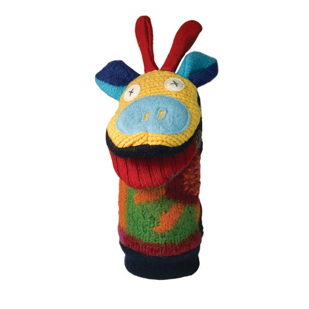 Cate & Levi - Hand Puppet - enhanced Reclaimed Wool - Handmade in Canada - Machine Washable (Giraffe)