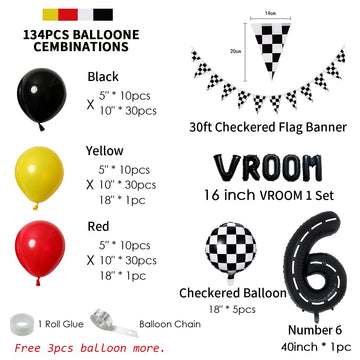 Deapeick 134Pcs Race Car Balloon Birthday Party Supplies Decorations For Boys - Racing Car Theme Party Supplies Happy Birthday R