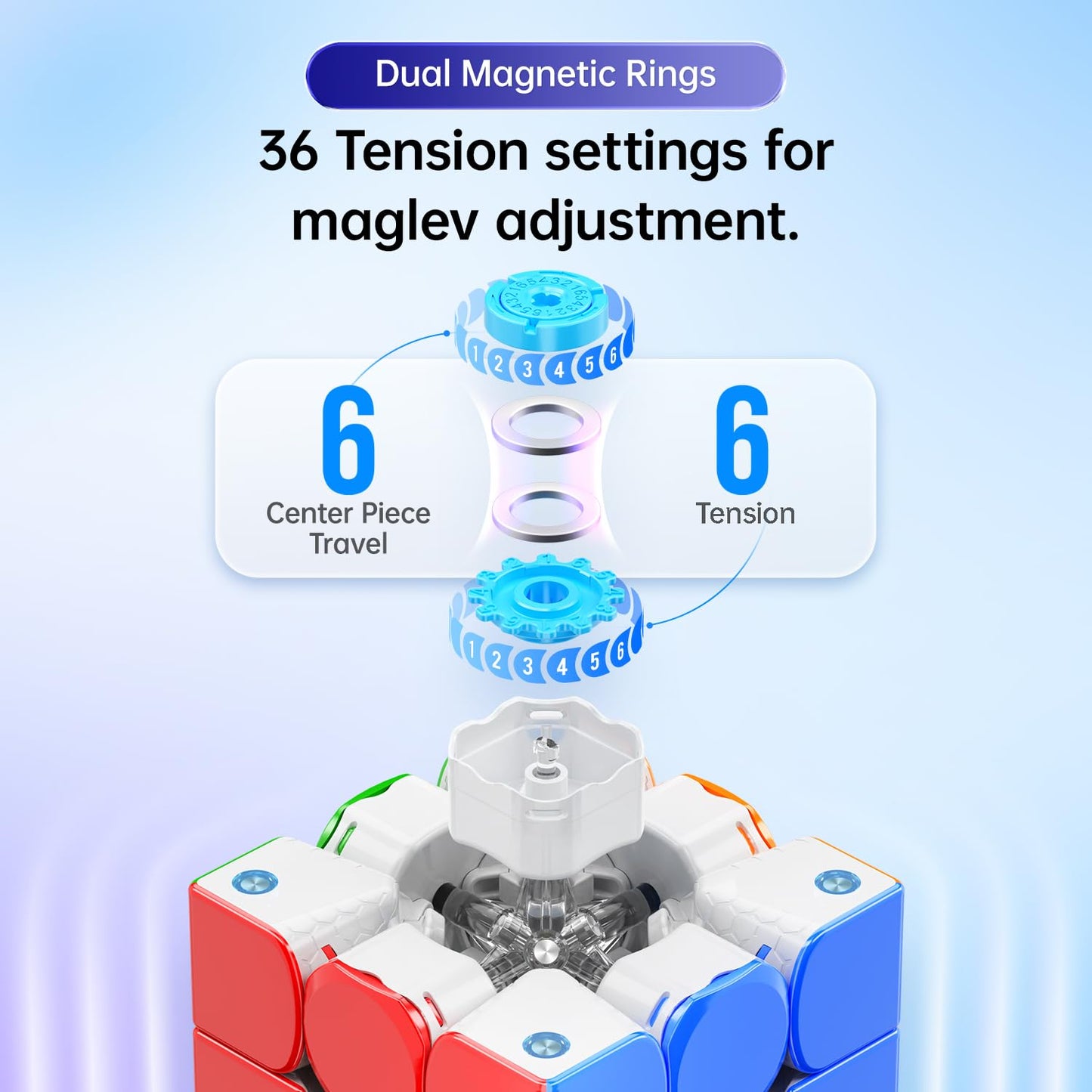 Gan356 Maglev 3X3 Magnetic Speed Cube Stickerless Gans 356M Magic Cubes, Magnetic Levitation Cube, 30°+ Auto-Aligning, 76 Magnets, Numerical Tuning Setting, Frosted Coated