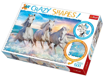 Trefl Crazy Shape 600 Piece Jigsaw Puzzles, Horses Gallop Among The Waves, Stallions, Beach, Adult Puzzles, Trefl 11111