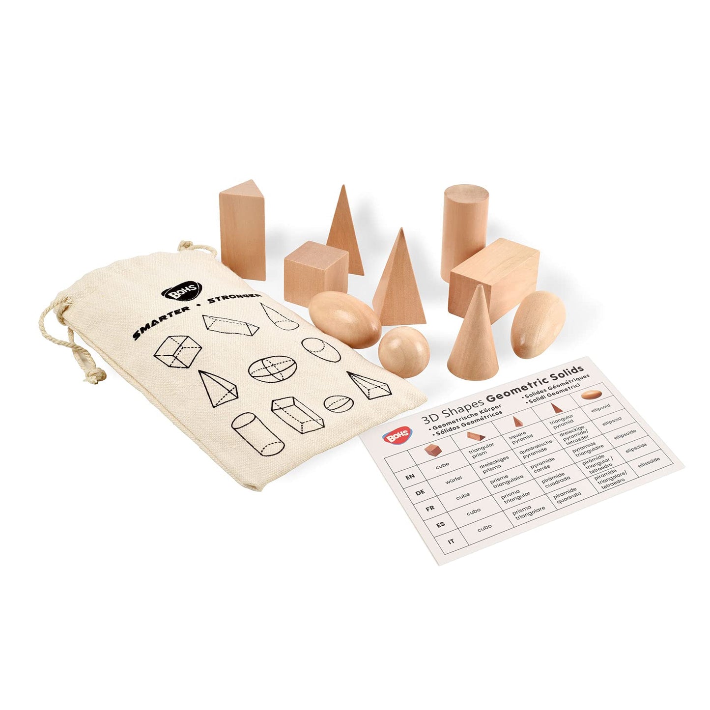 BOHS Geometric Solids Guess Game - 3D Shapes Miniature Set -Wooden Montessori Toys - Ages 3 and Up
