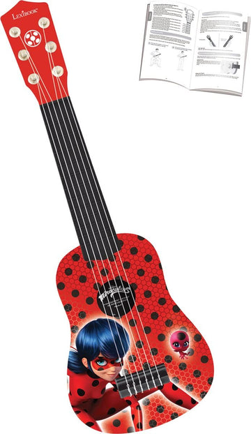 Lexibook K200Mi Tales Of Ladybug & Cat Noir Miraculous Ladybug My First Guitar For Children, 6 Nylon Strings, 21 Long, Guide Inc