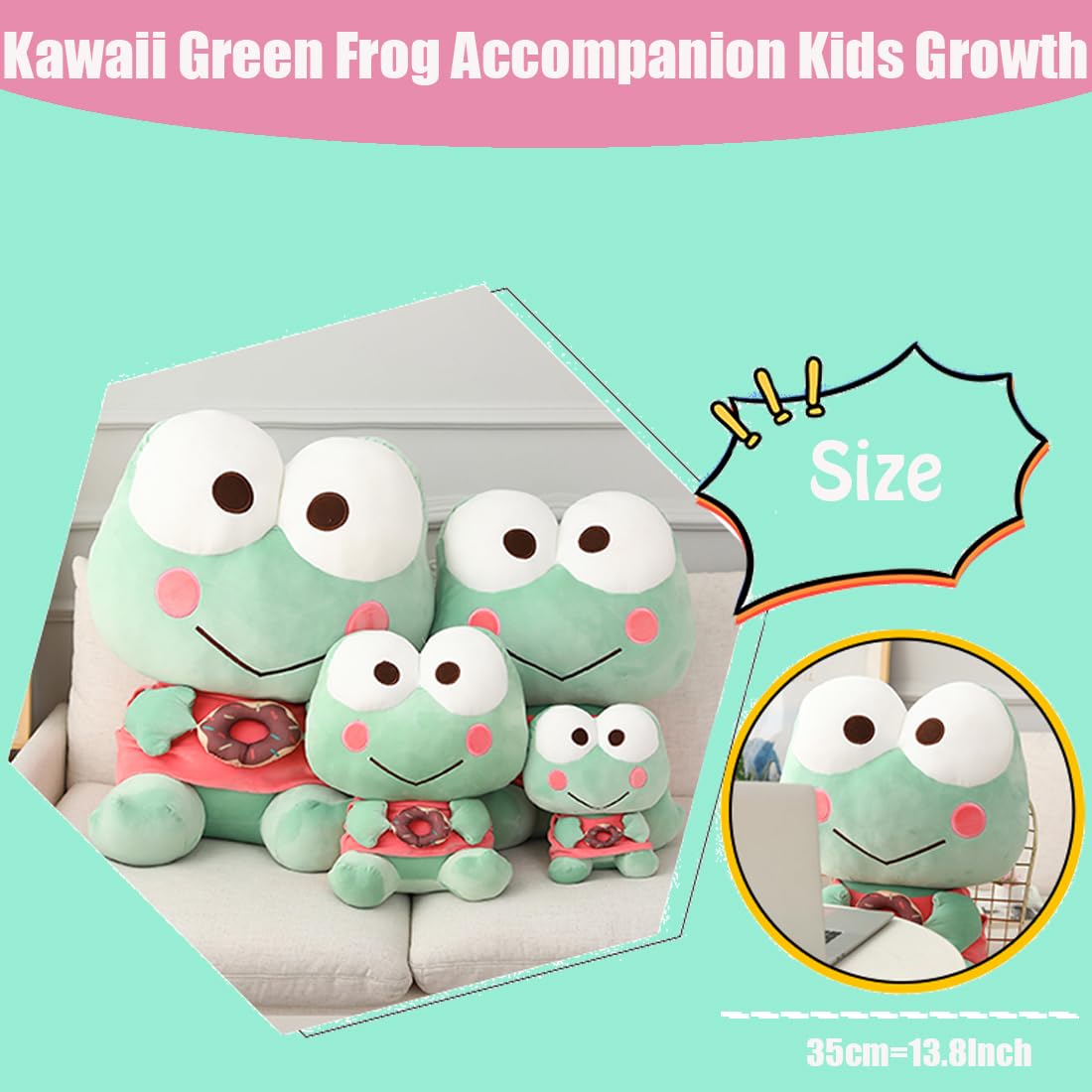 ELAINREN Donut Frog Plush Cuddly Frolick Frog Stuffed Animals Green Fernando Frog Plushie Gifts Easter/Birthday 13.8''