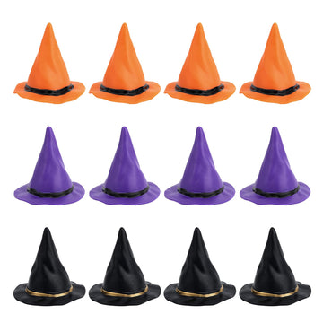 12pcs Plastic Miniature Witch Hats, Mini Small Wizard Hat Ornament Tiny Halloween Dollhouse Miniatures for Haunted House Decor D