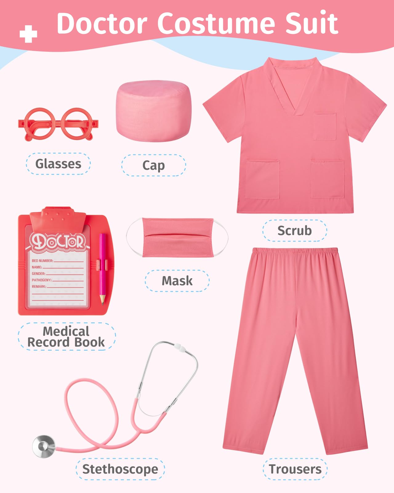 Gleamkid Doctor Costume For Kids Scrubs With Accessories,7Pcs Toddler Halloween Costume For Boy Girls