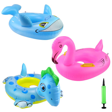Rtudan 24' 3 Pack Pool Inflatable Floats For Kids, Dinosaur Flamingo Whale Swim Floats Tube Rings,Swimming Rings For Kids Swimming Pool Beach Summer Water Float Party Outdoor