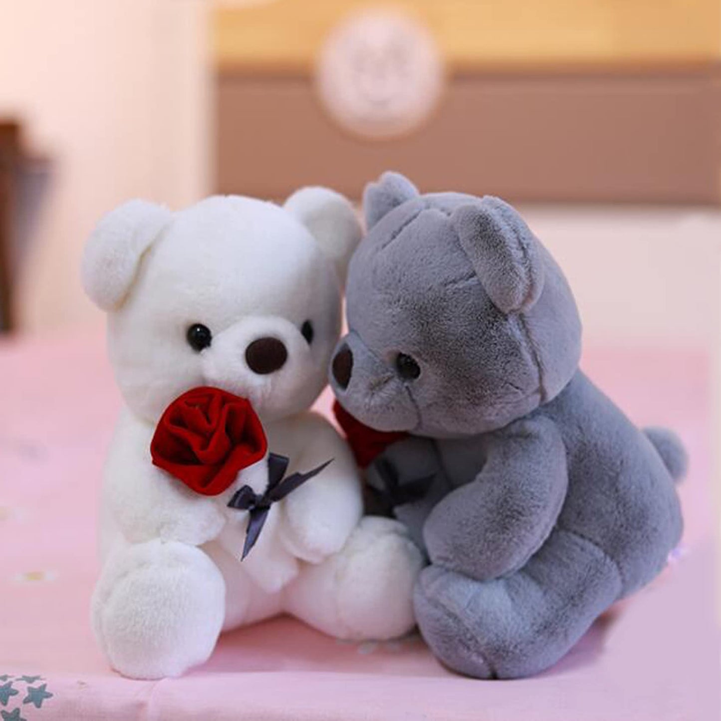 Ruzucoda Plush Teddy Bear With Rose Stuffed Animals Toys Dolls Valentine'S Day Gifts For Girls Girlfriend Lover 9 Inches (Gray)