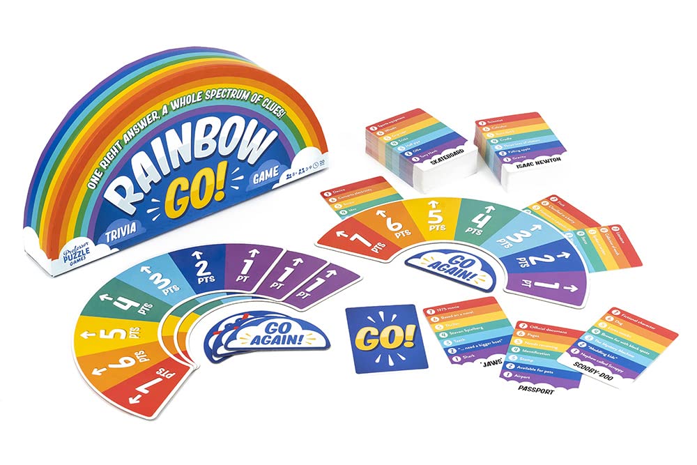 Professor Puzzle Rainbow Go Games. Fast Paced Trivia Game For The Whole Family. One Right Answer, Whole Spectrum Of Clues.